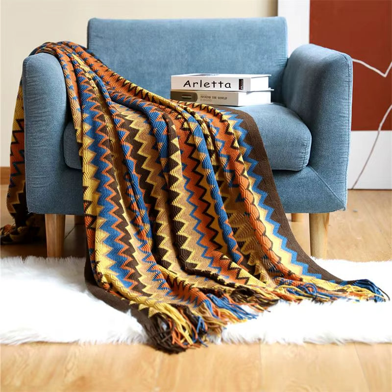 Bohemian Blanket with Multicolored Stripes