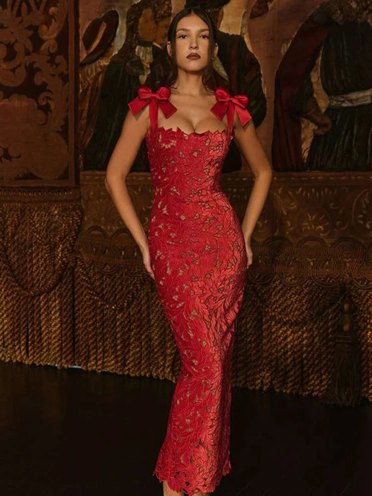 Lyssara Belle™ Long Dress with Lace Bows
