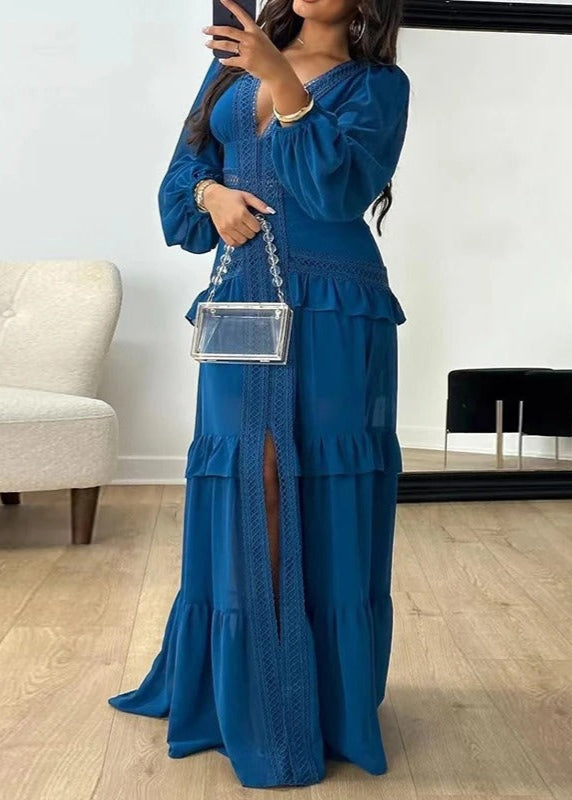 VELORIA™ Comfortable Maxi Dress with V-Neckline and Long Sleeves