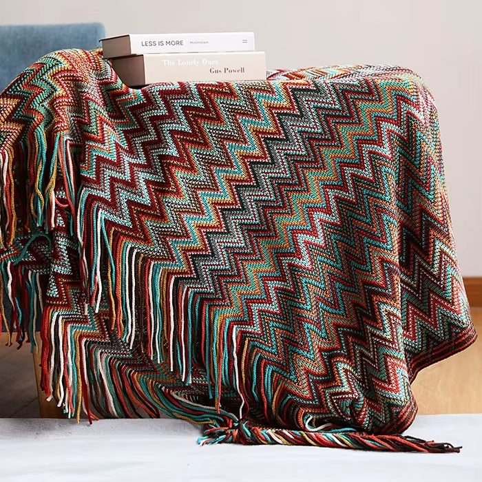 Bohemian Blanket with Multicolored Stripes
