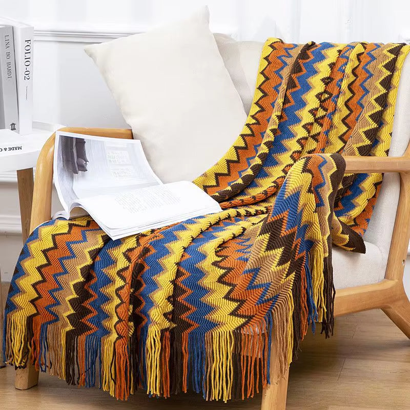Bohemian Blanket with Multicolored Stripes
