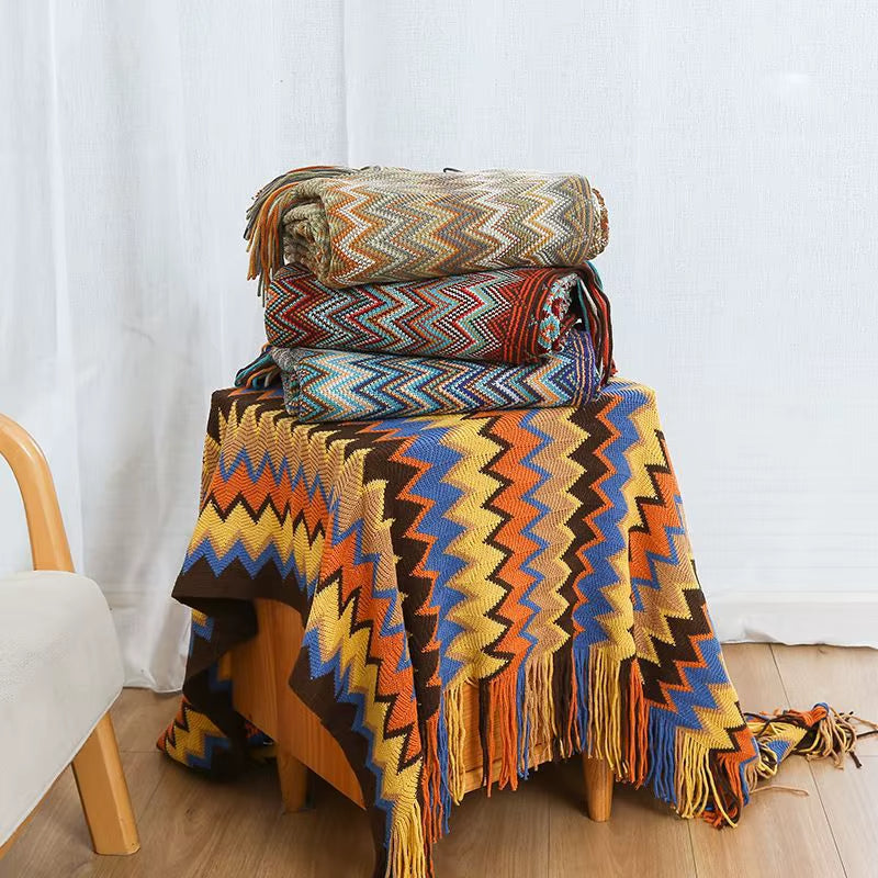 Bohemian Blanket with Multicolored Stripes