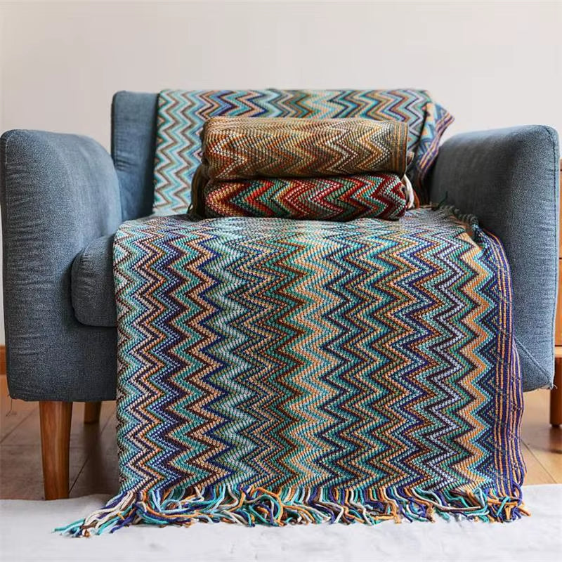 Bohemian Blanket with Multicolored Stripes