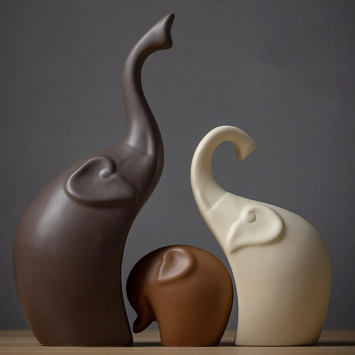 Ceramic Elephant Figurine Trio