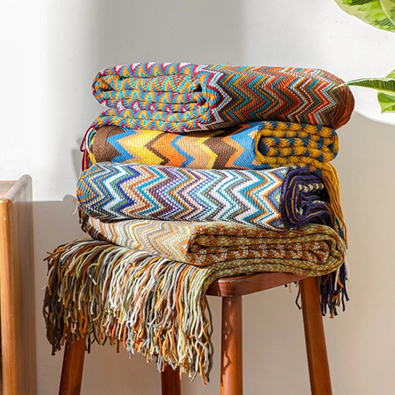 Bohemian Blanket with Multicolored Stripes