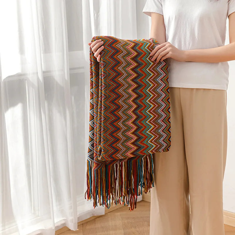 Bohemian Blanket with Multicolored Stripes