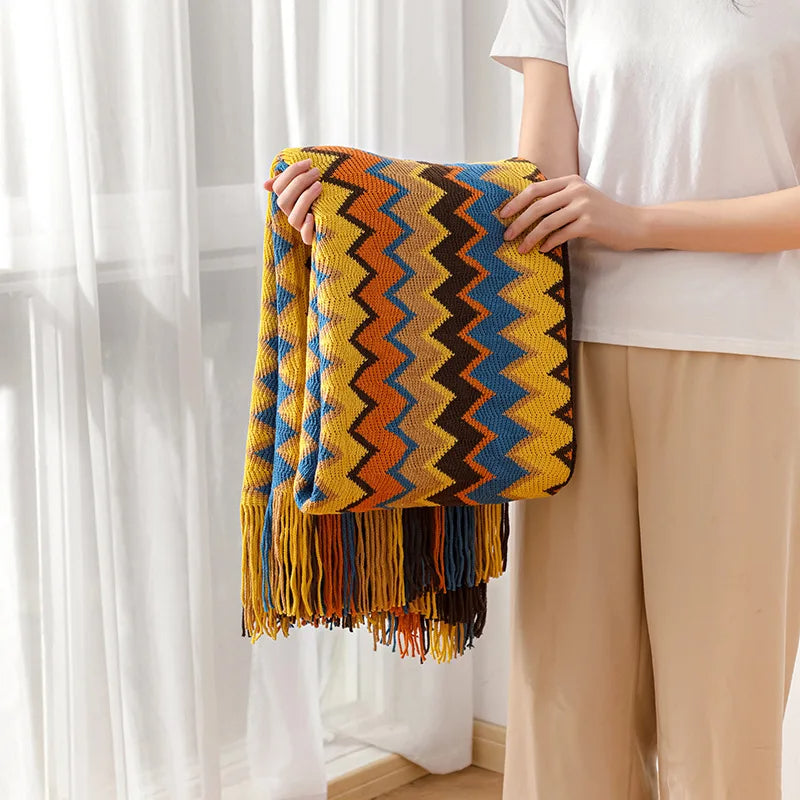 Bohemian Blanket with Multicolored Stripes
