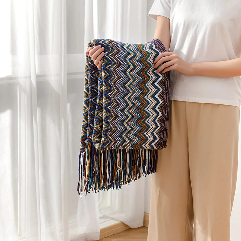 Bohemian Blanket with Multicolored Stripes