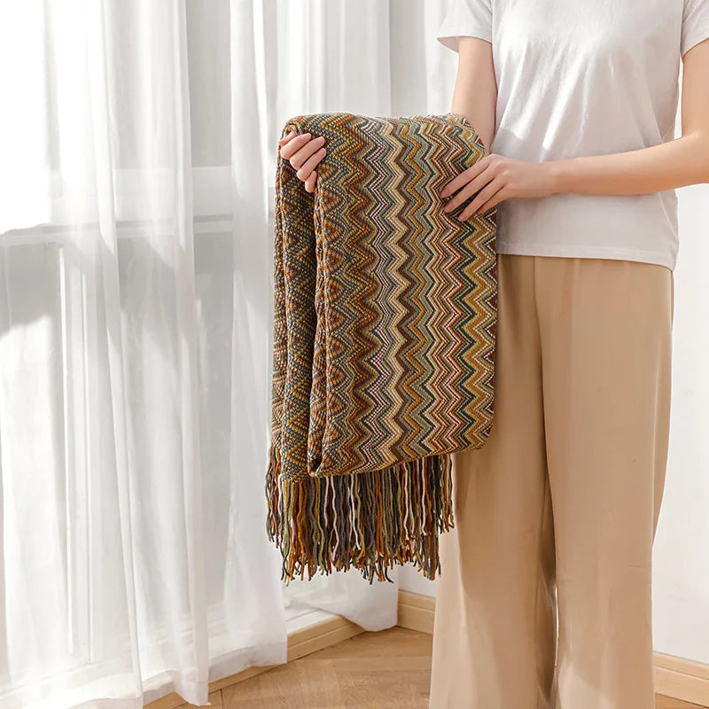 Bohemian Blanket with Multicolored Stripes