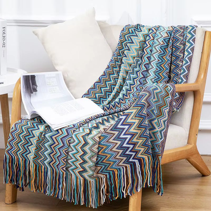 Bohemian Blanket with Multicolored Stripes