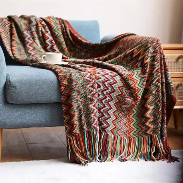 Bohemian Blanket with Multicolored Stripes