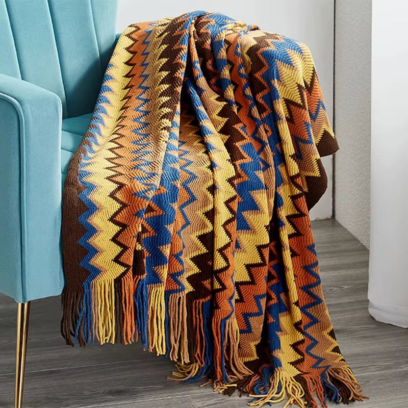 Bohemian Blanket with Multicolored Stripes
