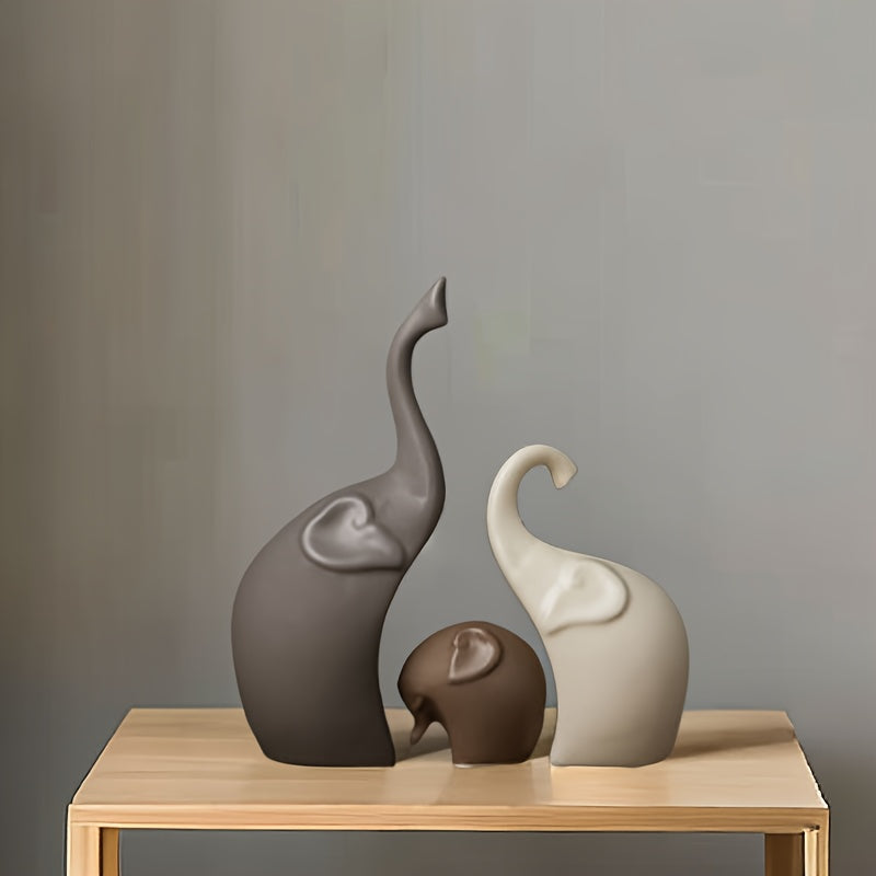 Ceramic Elephant Figurine Trio