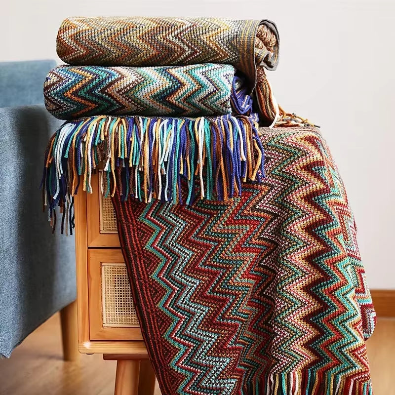 Bohemian Blanket with Multicolored Stripes