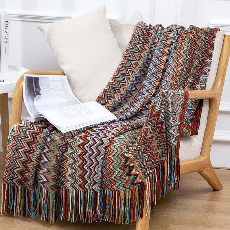 Bohemian Blanket with Multicolored Stripes
