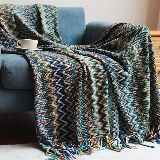 Bohemian Blanket with Multicolored Stripes