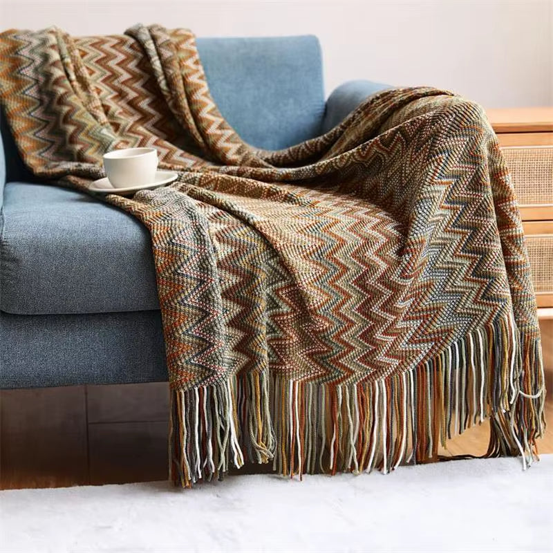 Bohemian Blanket with Multicolored Stripes