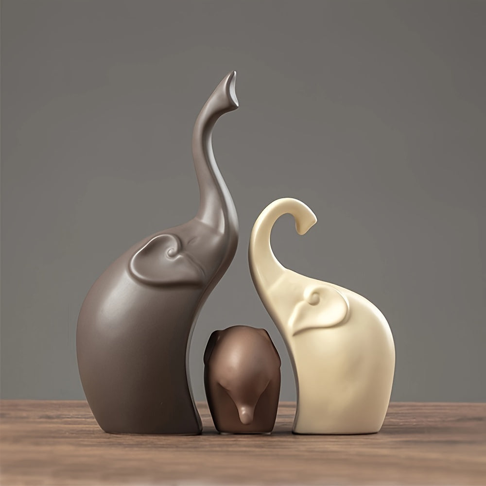 Ceramic Elephant Figurine Trio