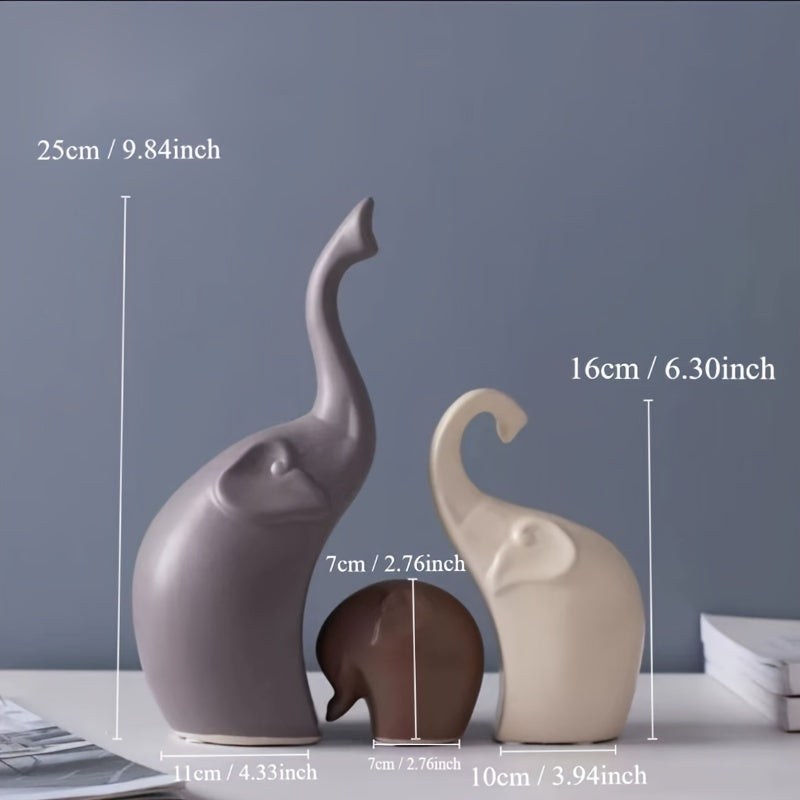 Ceramic Elephant Figurine Trio