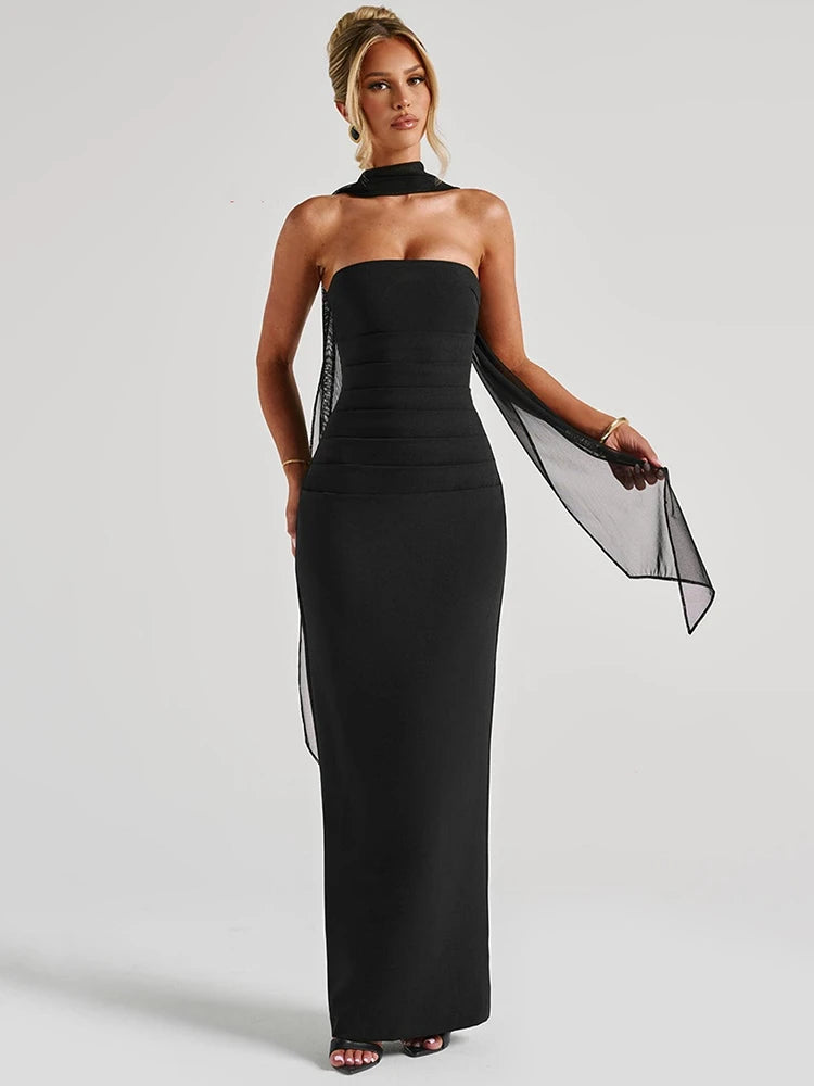 Orlina Night™ Long Strapless Scarf Neck Mozision