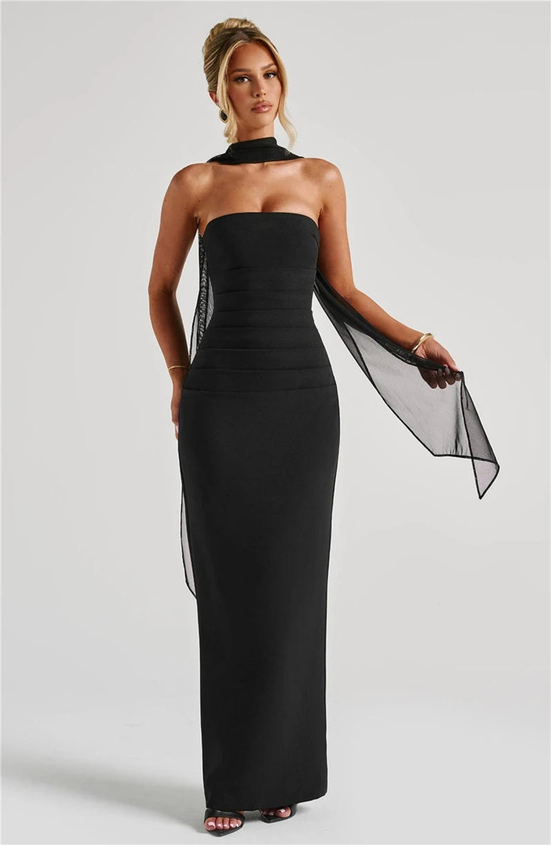 Orlina Night™ Long Strapless Scarf Neck Mozision