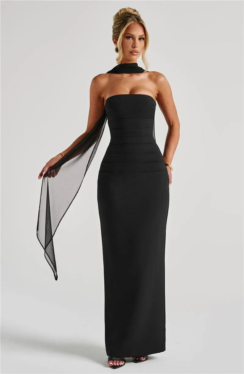 Orlina Night™ Long Strapless Scarf Neck Mozision