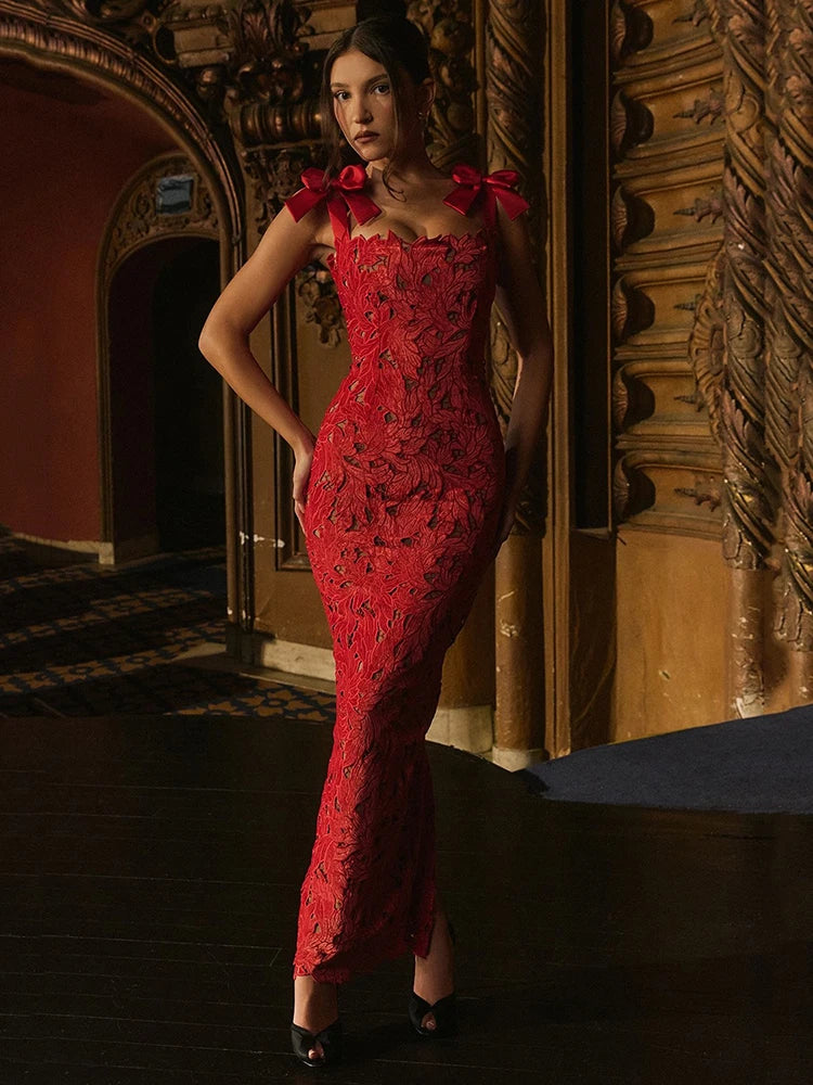 Lyssara Belle™ Long Dress with Lace Bows