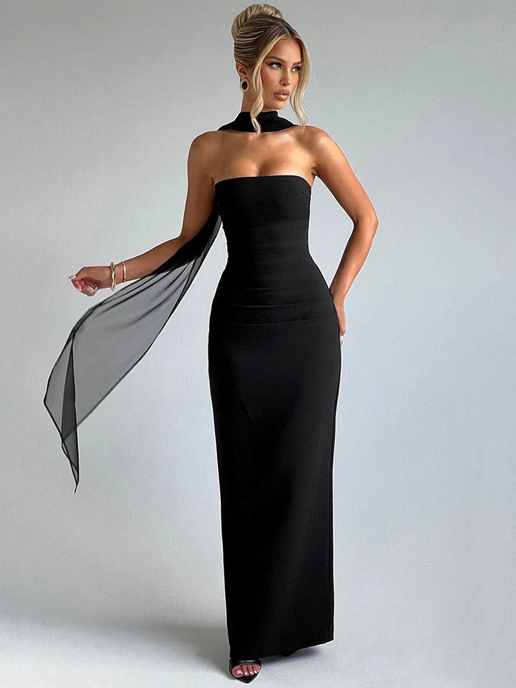 Orlina Night™ Long Strapless Scarf Neck Mozision