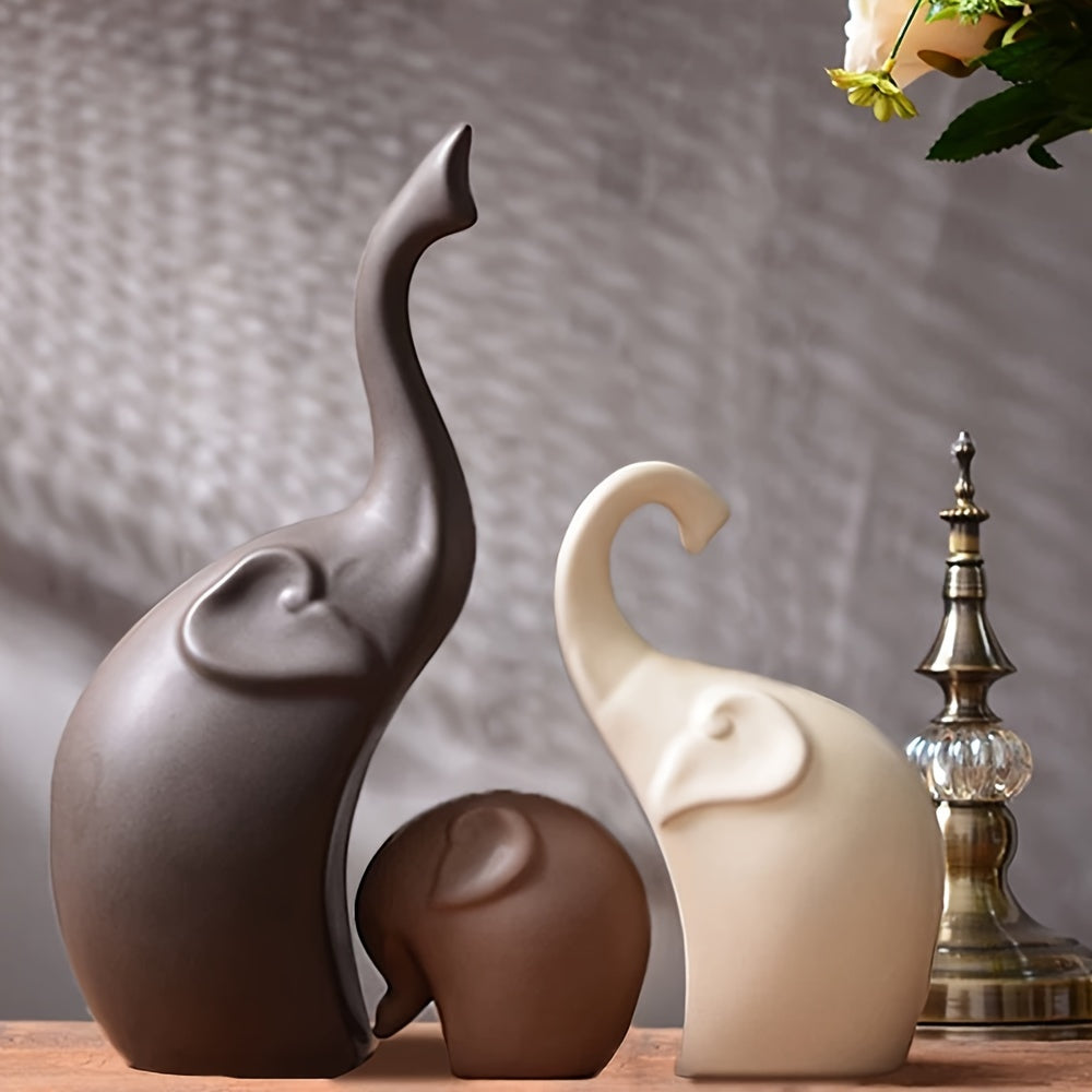 Ceramic Elephant Figurine Trio