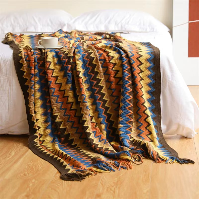 Bohemian Blanket with Multicolored Stripes