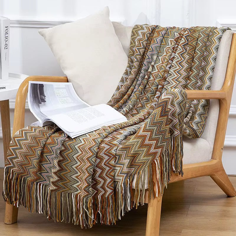 Bohemian Blanket with Multicolored Stripes
